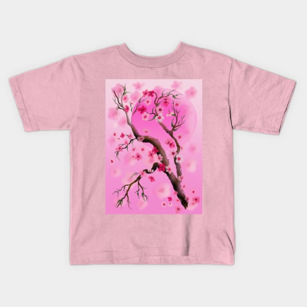 Deep pink sakura (cherry blossoms) sumi-e Kids T-Shirt by cuisinecat